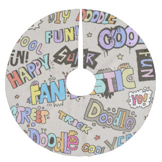 Cool Fun Doodle Lettering Vintage Brushed Polyester Tree Skirt