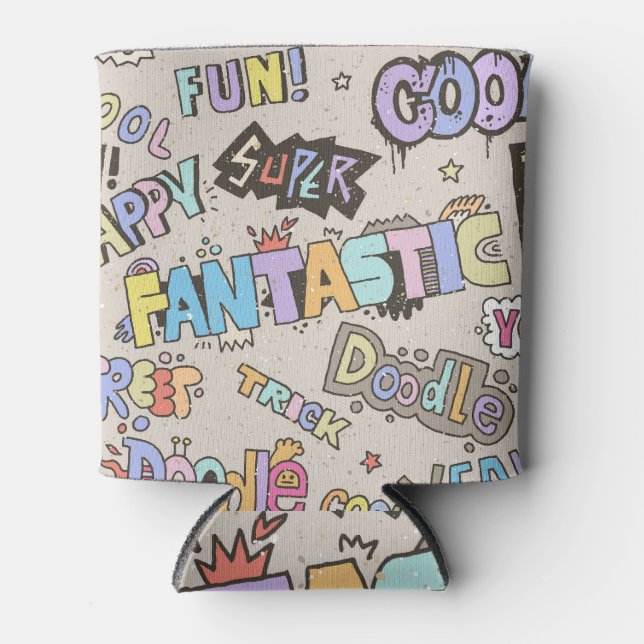 Cool Fun Doodle Lettering Vintage Can Cooler (Front)