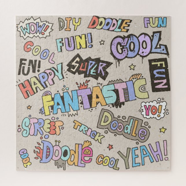 Cool Fun Doodle Lettering Vintage Jigsaw Puzzle (Vertical)