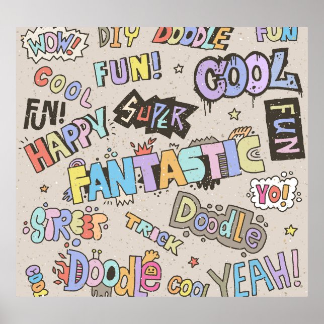 Cool Fun Doodle Lettering Vintage Poster (Front)