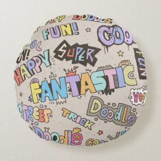Cool Fun Doodle Lettering Vintage Round Cushion
