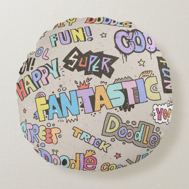 Cool Fun Doodle Lettering Vintage Round Cushion (Front)