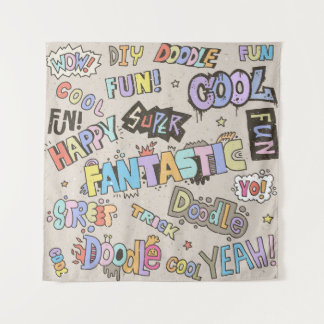 Cool Fun Doodle Lettering Vintage Tapestry