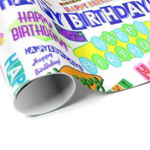 Cool Fun Dynamic Retro Happy Birthday Pattern Wrapping Paper