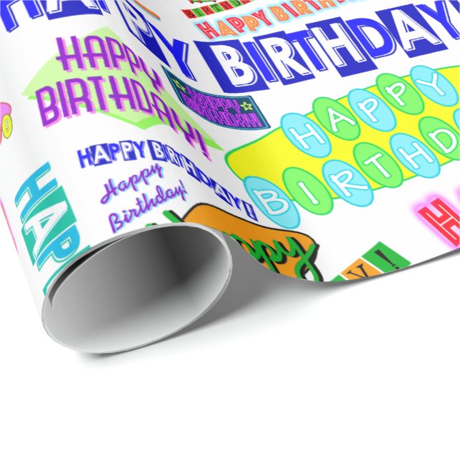 Cool Fun Dynamic Retro Happy Birthday Pattern Wrapping Paper (Roll Corner)