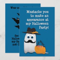 Cool fun Halloween moustache you Ghost Invitation
