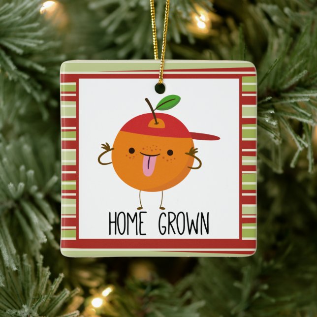 Cool Fun Orange Cartoon home grown Ceramic Ornament (Tree)