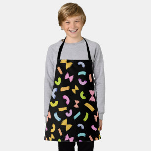 Cool fun pasta macaroni colourful pattern on black apron
