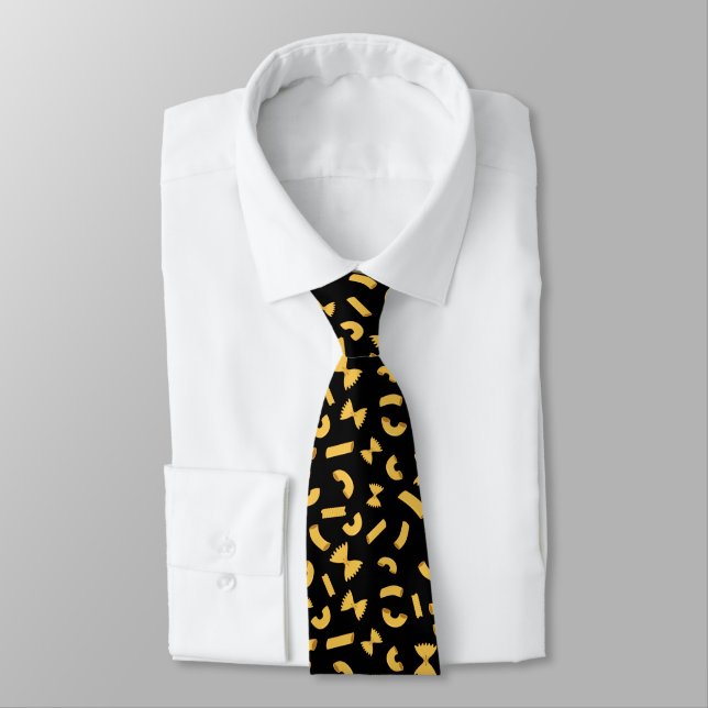 Cool fun pasta macaroni pattern on black tie (Tied)