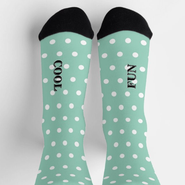 Cool Fun Pastel Green White Polka Dots Socks (Top)