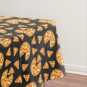 Cool fun pizza and slices pattern on dark gray tablecloth