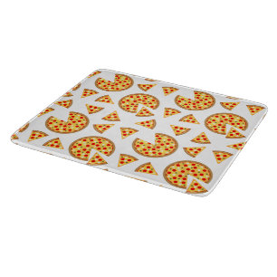 Cool fun pizza and slices pattern on white cutting board