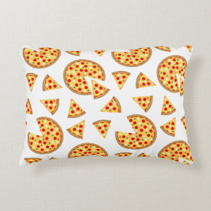 Cool fun pizza and slices pattern on white decorative cushion