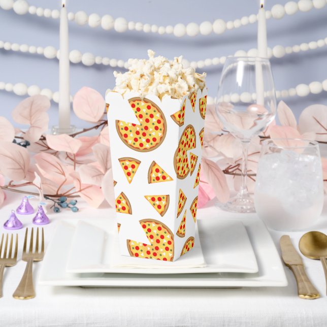Cool fun pizza and slices pattern on white favour box (Wedding)