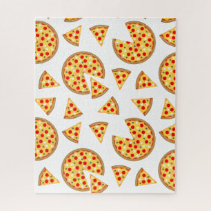 Cool fun pizza and slices pattern on white jigsaw puzzle