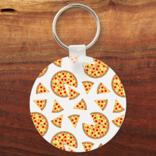 Cool fun pizza and slices pattern on white key ring