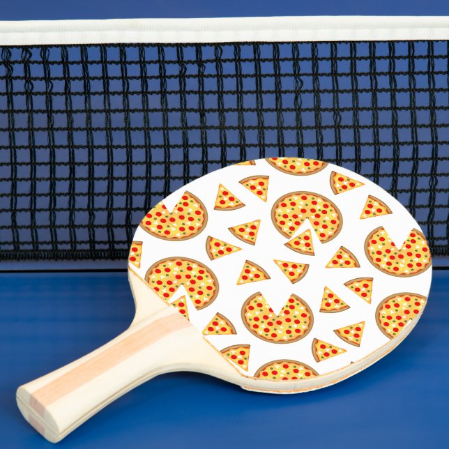 Cool fun pizza and slices pattern on white ping pong paddle (Insitu)