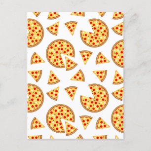 Cool fun pizza and slices pattern on white postcard