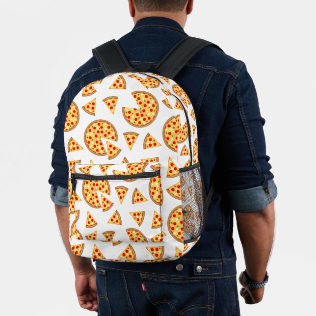 Cool fun pizza and slices pattern on white printed backpack (Insitu (Model))