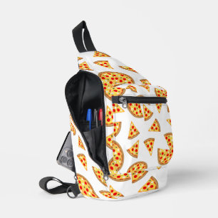 Cool fun pizza and slices pattern on white sling bag