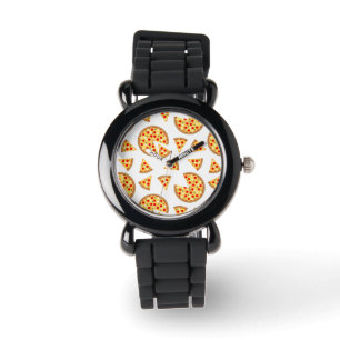 Cool fun pizza and slices pattern on white watch