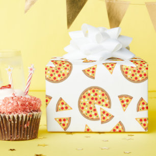 Cool fun pizza and slices pattern on white wrapping paper