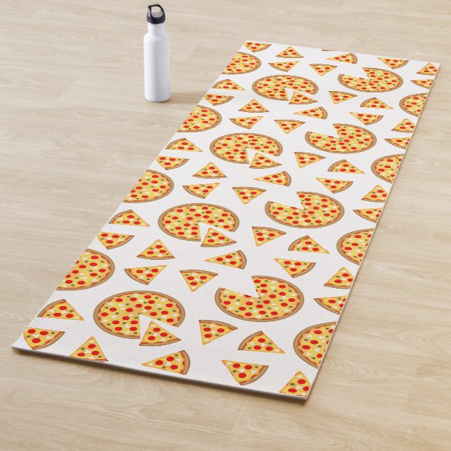 Cool fun pizza and slices pattern on white yoga mat (In Situ)