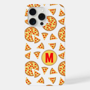 Cool fun pizza and slices pattern white Monogram iPhone 15 Pro Max Case