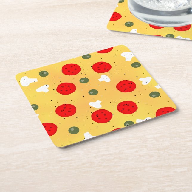 Cool fun pizza party kids birthday square paper coaster (Angled)