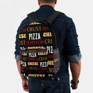 Cool fun pizza pepperoni cheese crust text pattern printed backpack