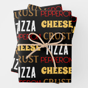 Cool fun pizza pepperoni cheese crust text pattern wrapping paper sheet