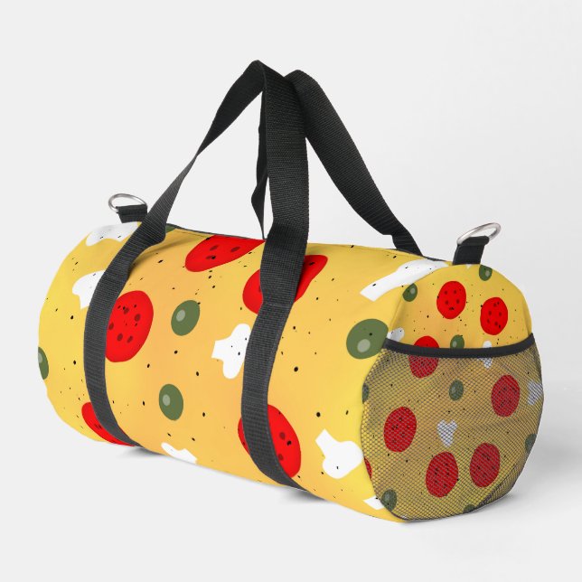 Cool fun pizza pepperoni mushroom duffle bag (Right Corner)
