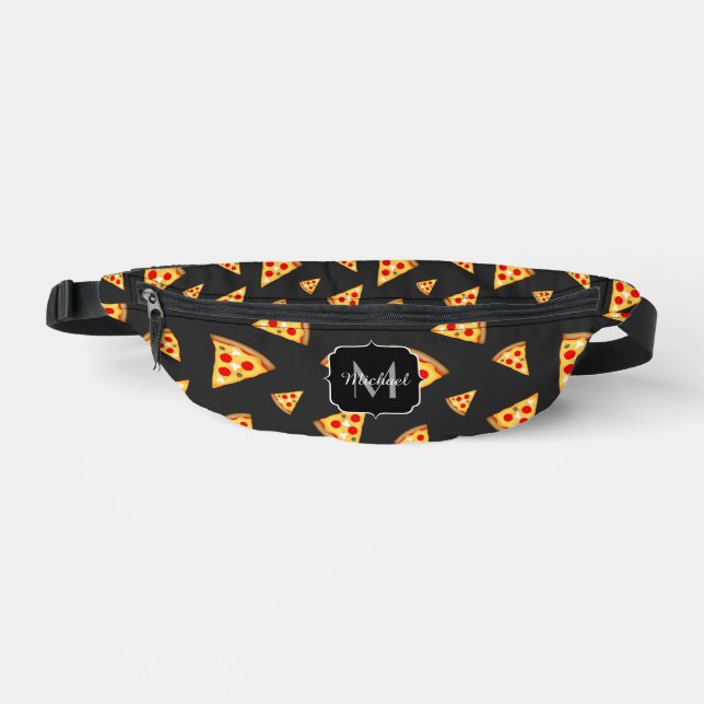 Cool fun pizza slices pattern dark grey Monogram Bum Bags (Front)