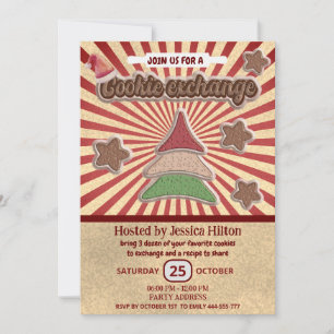 Cool fun retro typography cookie exchange party invitation