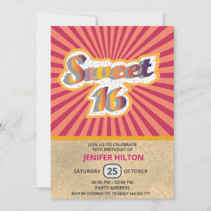 Cool fun retro typography sweet 16 invitation