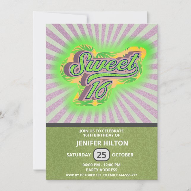 Cool fun retro typography sweet 16 invitation (Front)
