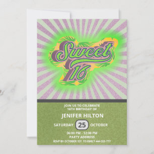 Cool fun retro typography sweet 16 invitation