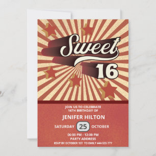 Cool fun retro typography sweet 16 invitation