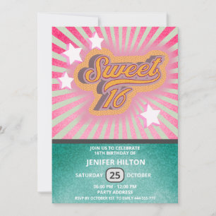 Cool fun retro typography sweet 16 invitation