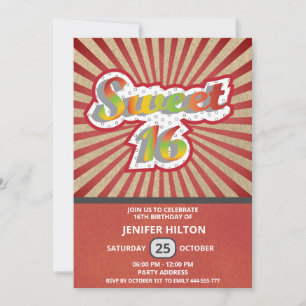 Cool fun retro typography sweet 16 invitation