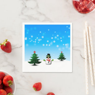 Cool fun Snowman Sparkly Christmas Trees blue Napkin