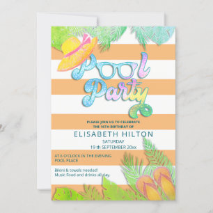 Cool fun summer script pool party birthday invitation