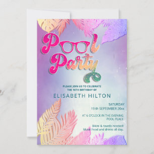 Cool fun summer script pool party birthday  invitation