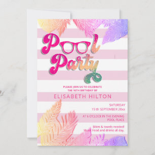 Cool fun summer script pool party birthday  invitation