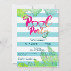 Cool fun summer script pool party birthday  invitation