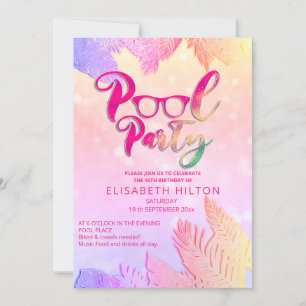 Cool fun summer script pool party birthday  invitation