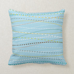 Cool Fun Wavy Dotted Dashed Lines Across Baby Blue Cushion