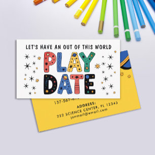 Cool Fun Yellow Playdate Galaxy Astronaut Doodles Business Card