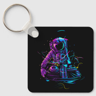 Cool Funky Astronaut Dj Playing Turntables In Spac Key Ring