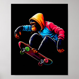 Cool Funky Bonobo Monkey Skateboarding Illustratio Poster